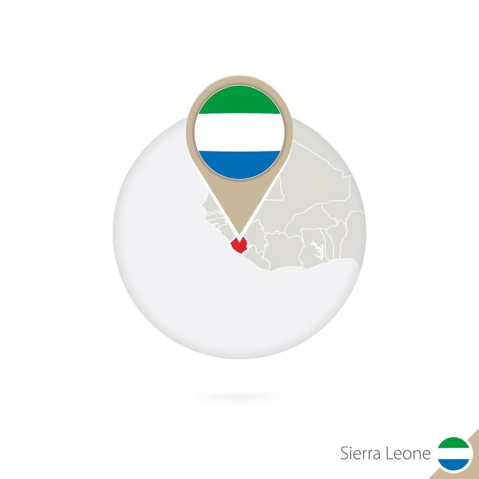 Sierra Leone map and flag in circle. Map of Sierra Leone, Sierra Leone flag pin. Map of Sierra Leone in the style of the globe. vector