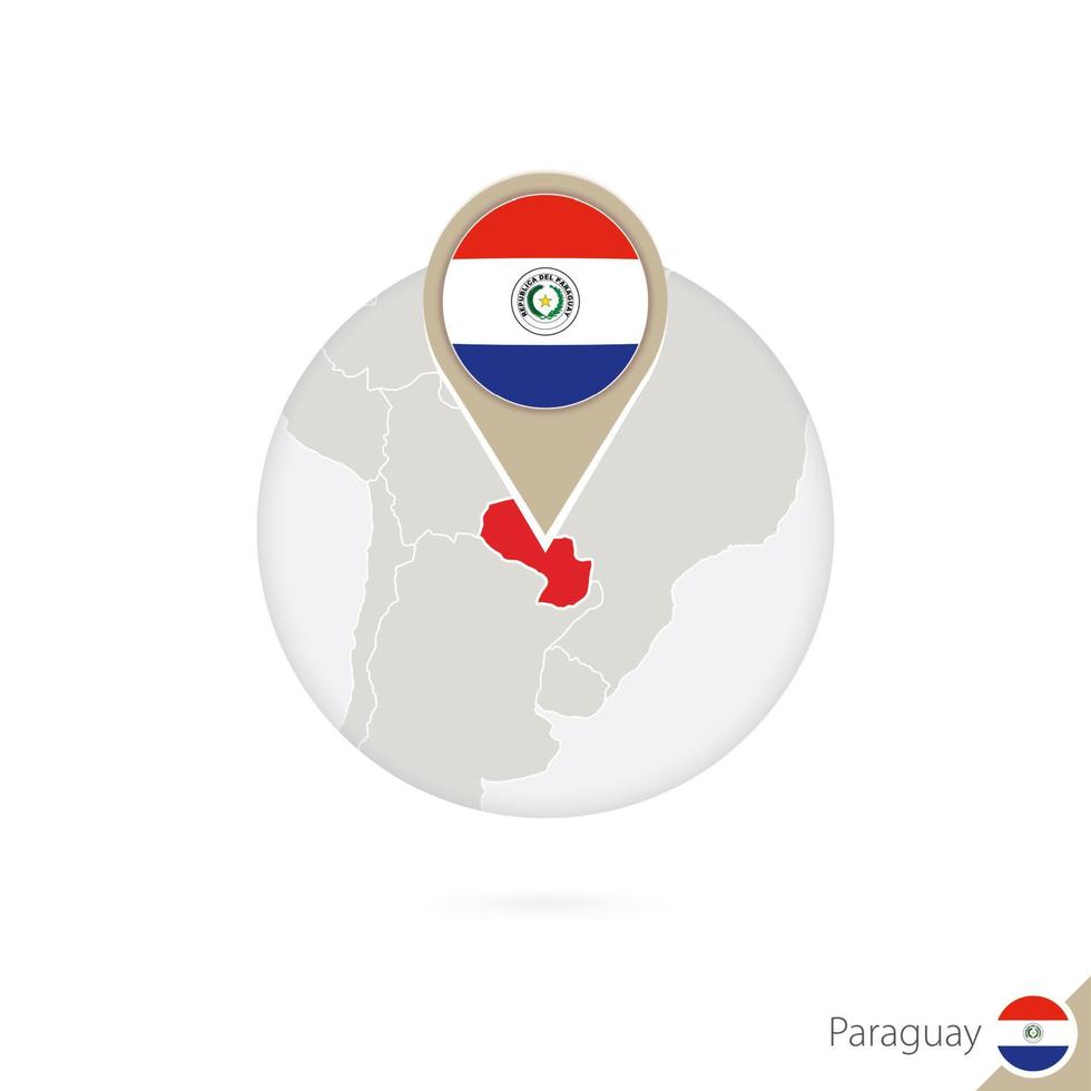 Paraguay map and flag in circle. Map of Paraguay, Paraguay flag pin. Map of Paraguay in the style of the globe. vector