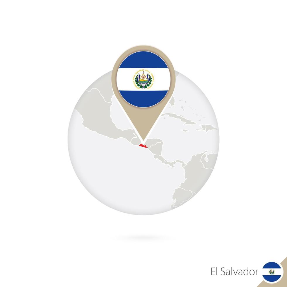 El Salvador map and flag in circle. Map of El Salvador, El Salvador flag pin. Map of El Salvador in the style of the globe. vector
