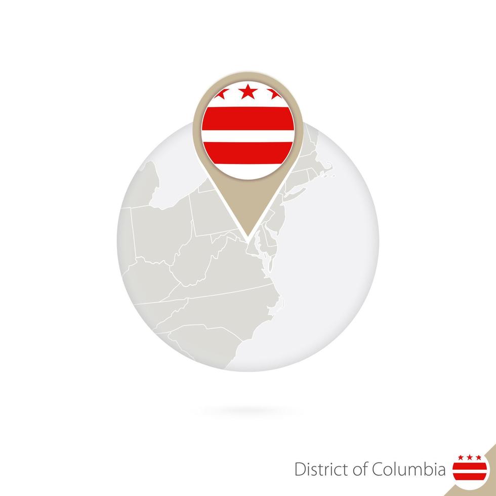 District of Columbia US State map and flag in circle. vector