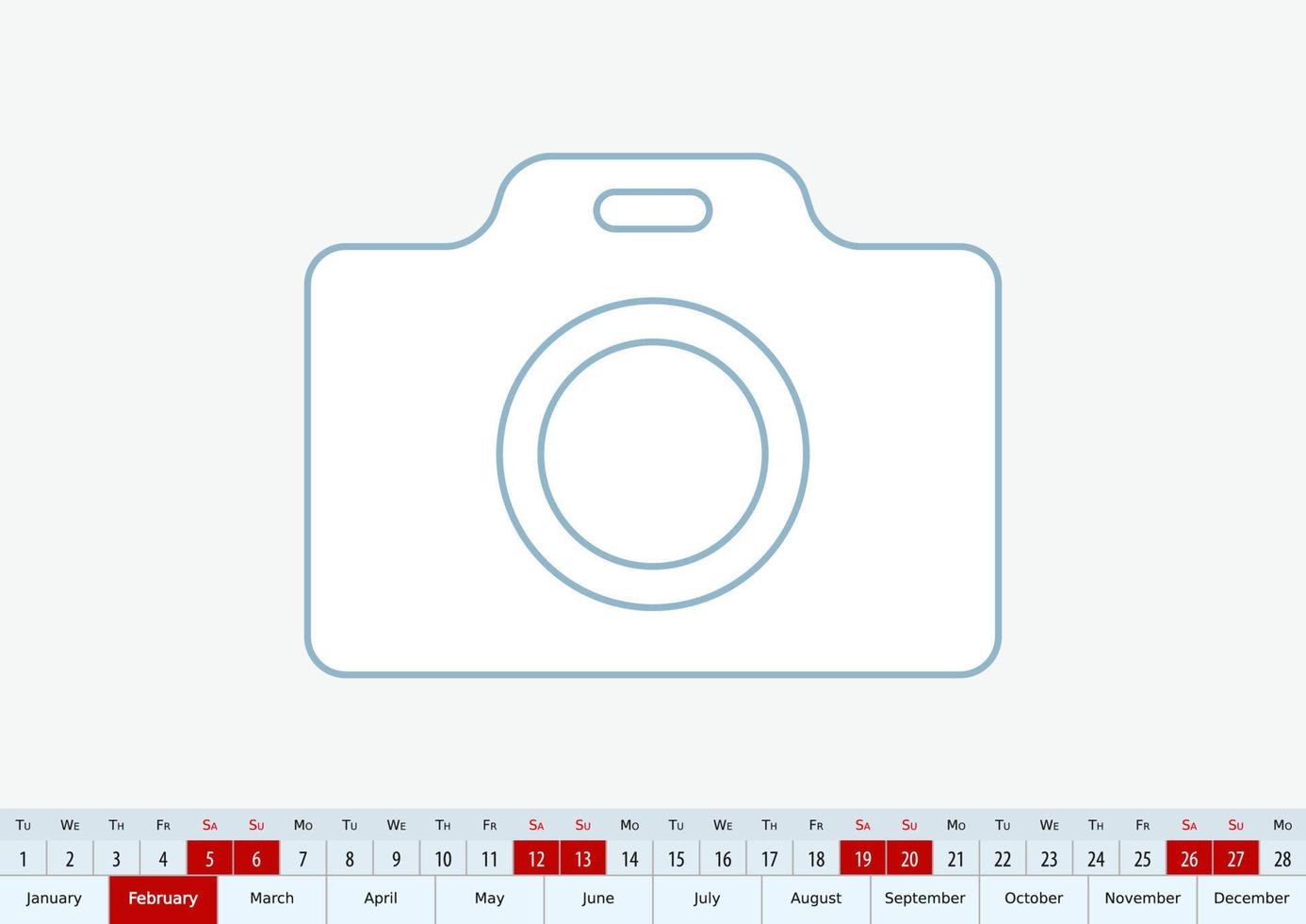 February 2022 for desk calendar. Vector template.