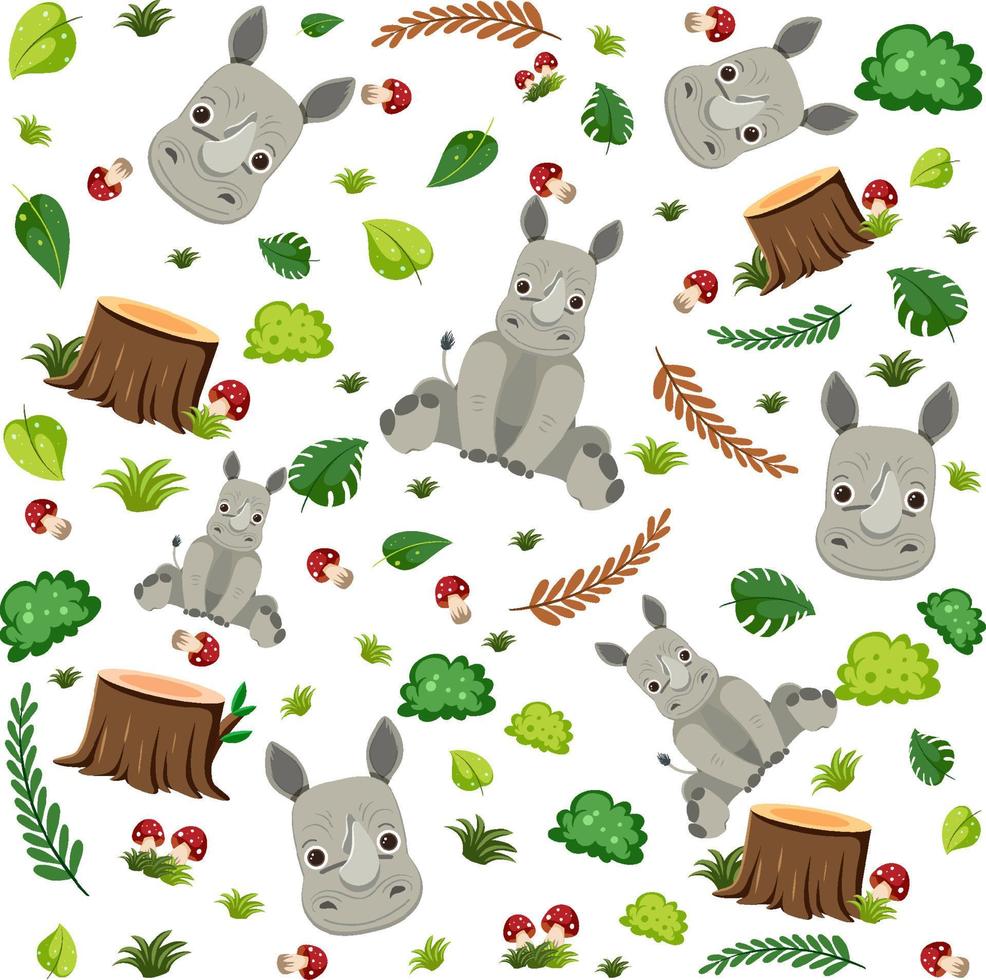 Cute rhinoceros seamless pattern vector