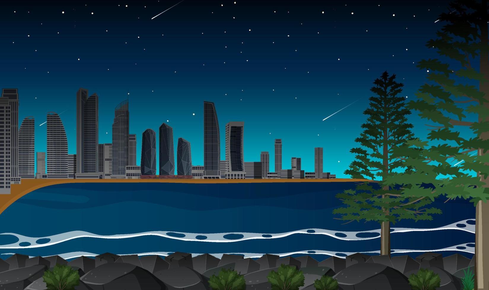 Beach city at night background vector