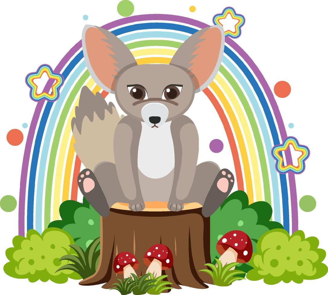 Cute fennec fox on stump in flat cartoon style vector