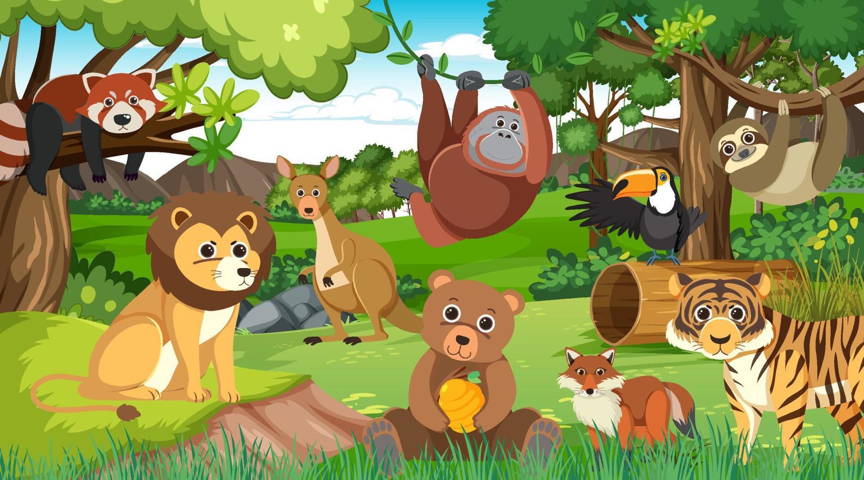 Cute wild animals in the forest vector