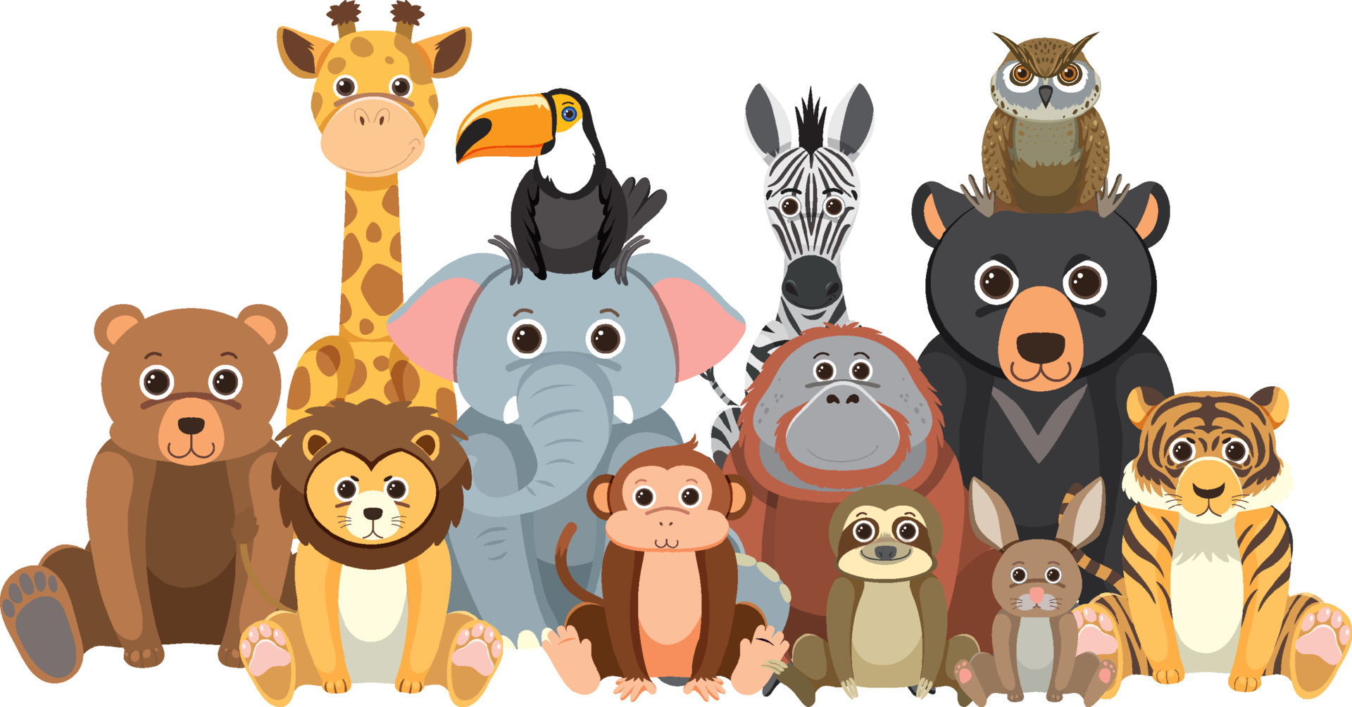 Zoo animals group in flat cartoon style 8412604 Vector Art at Vecteezy