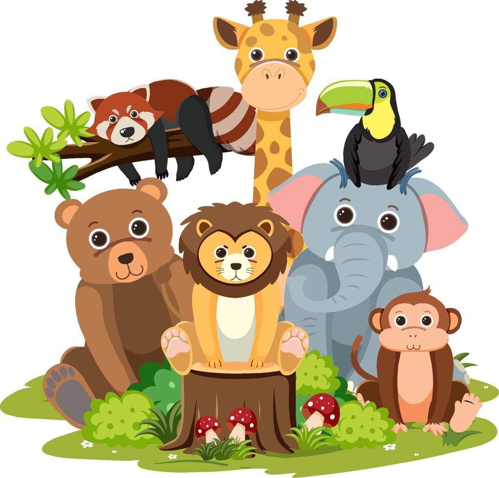 Wild animal group on white background vector