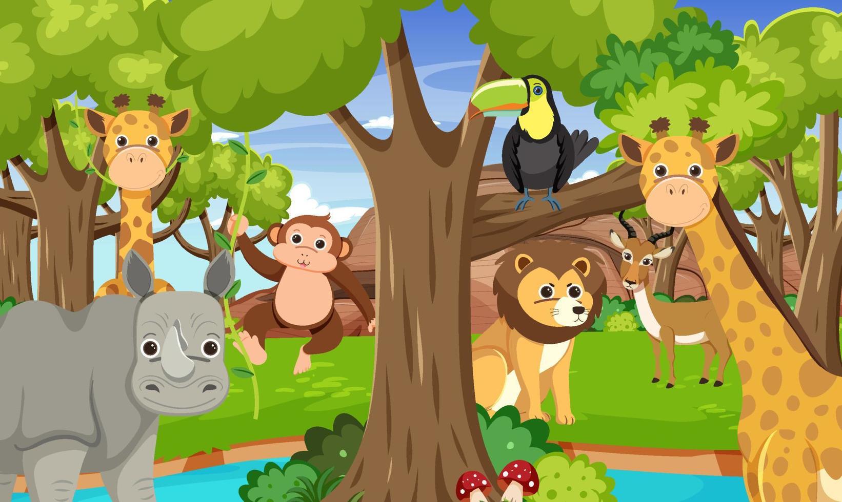 Cute wild animals in the forest vector