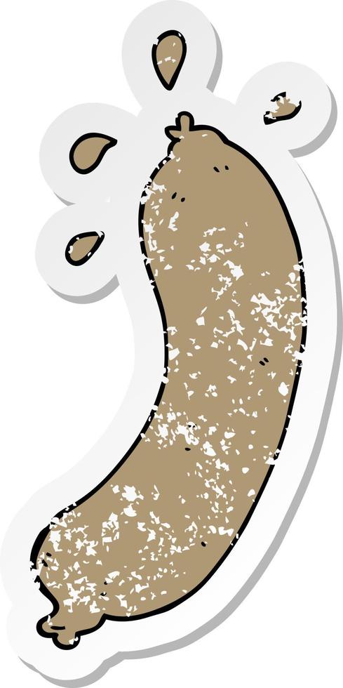 distressed sticker of a cartoon sausage vector