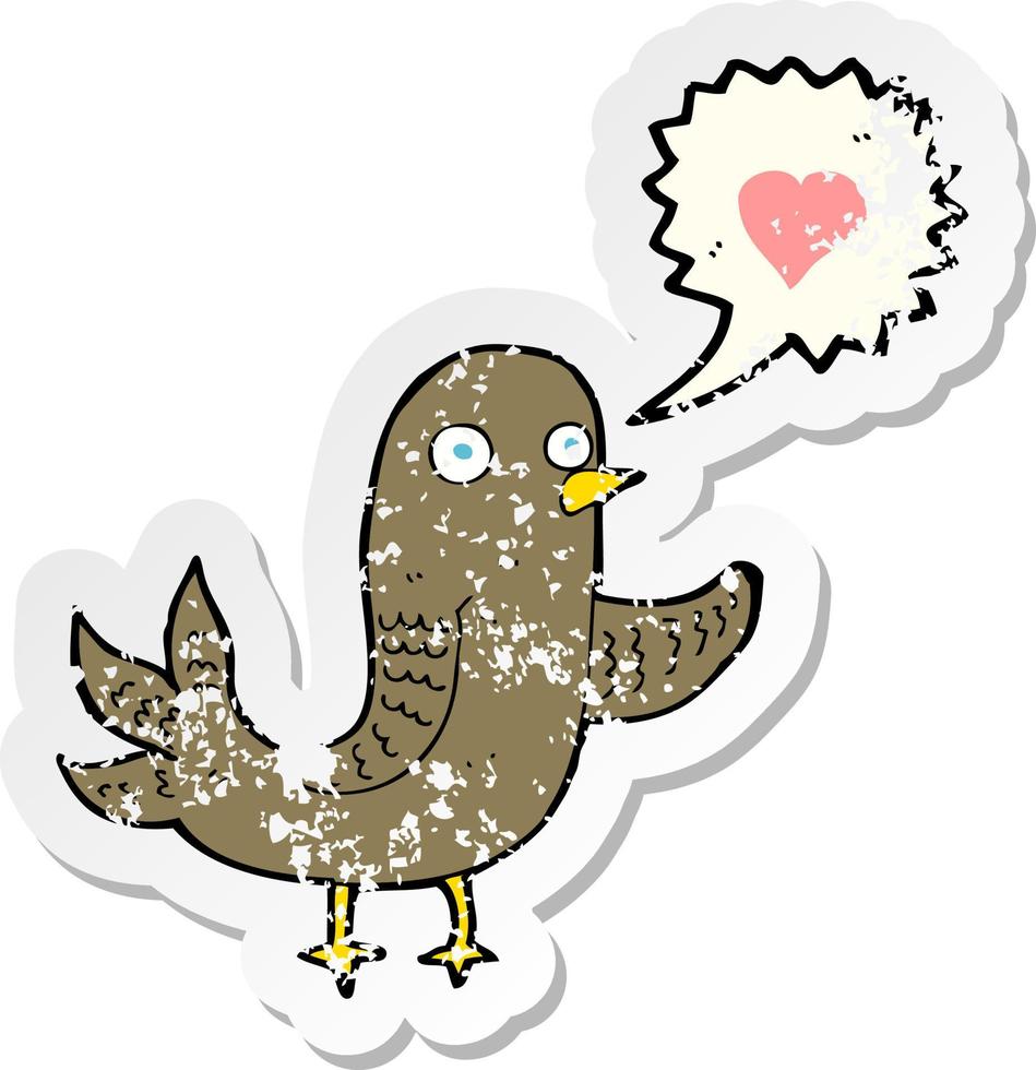 retro distressed sticker of a cartoon bird singing vector