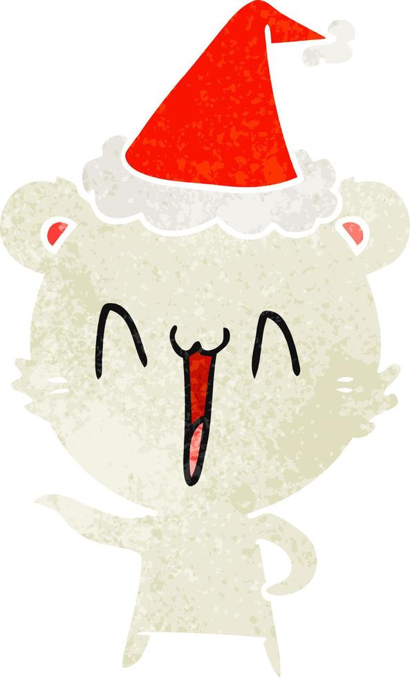 laughing polar bear retro cartoon of a wearing santa hat vector