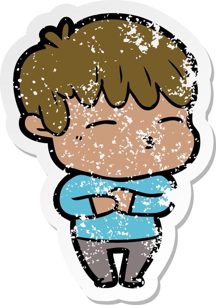 distressed sticker of a cartoon curious boy vector