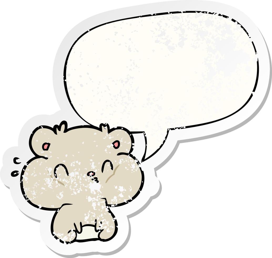 cartoon hamster and full cheek pouches and speech bubble distressed sticker vector