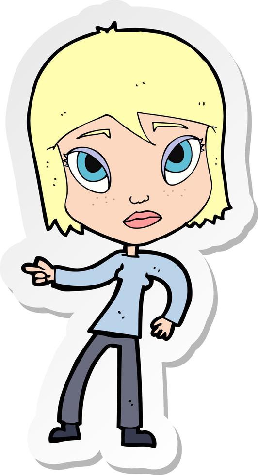 sticker of a cartoon pointing woman vector