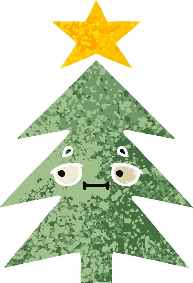 retro illustration style cartoon christmas tree vector