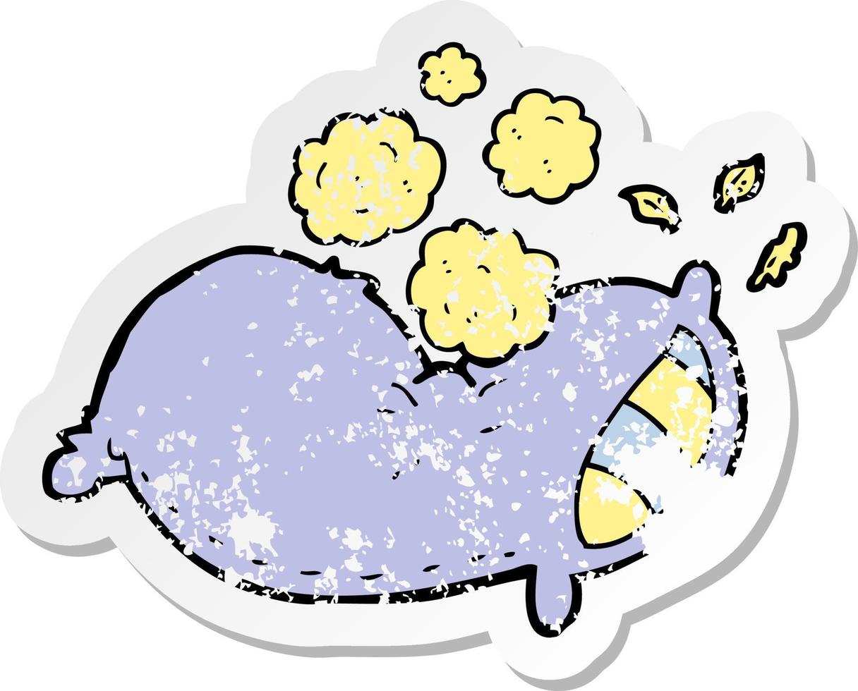 retro distressed sticker of a cartoon pillow vector