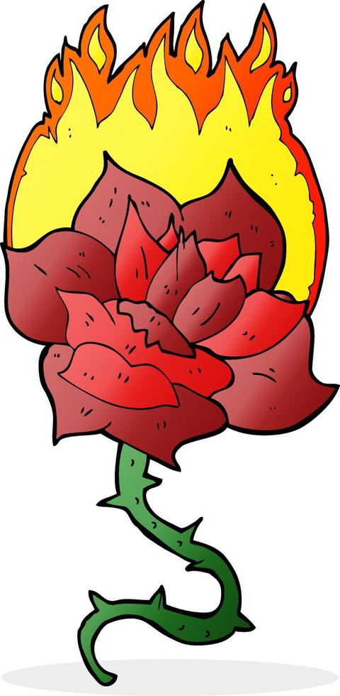 cartoon flaming rose tattoo vector