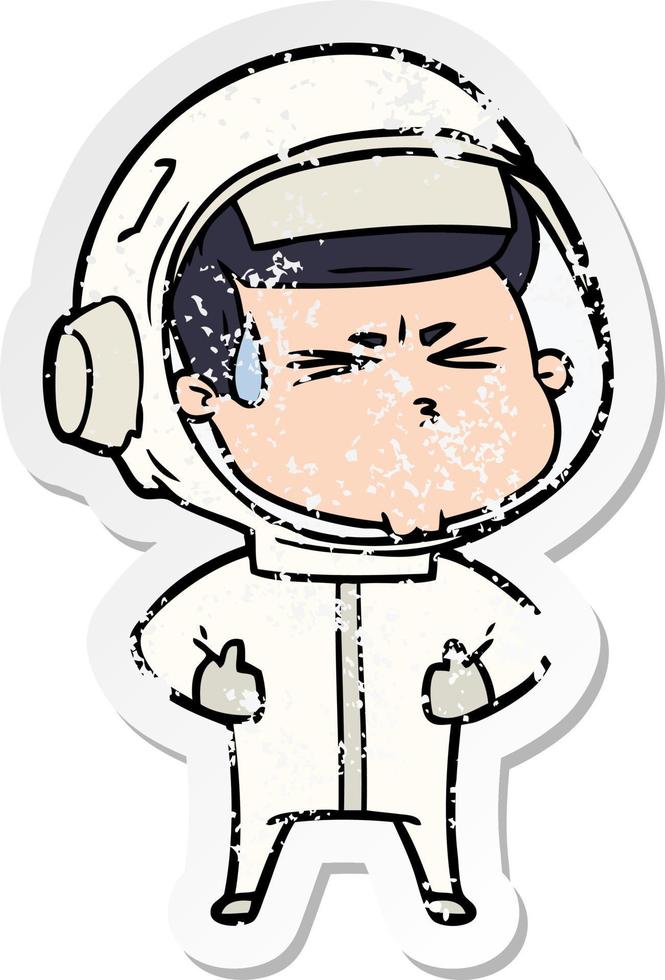 distressed sticker of a cartoon stressed astronaut vector