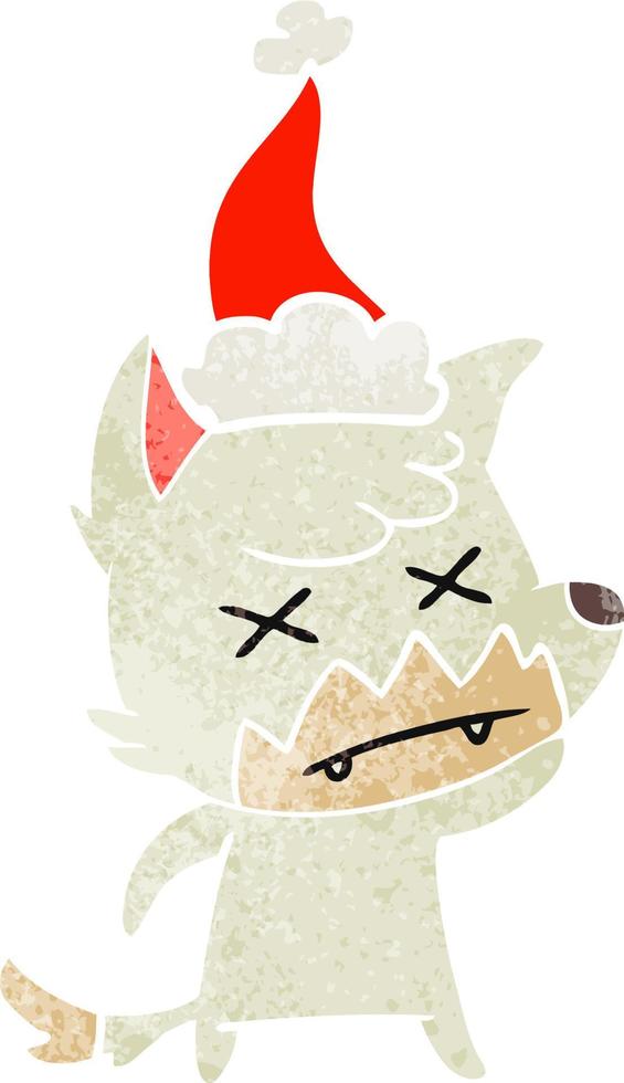 retro cartoon of a dead fox wearing santa hat vector