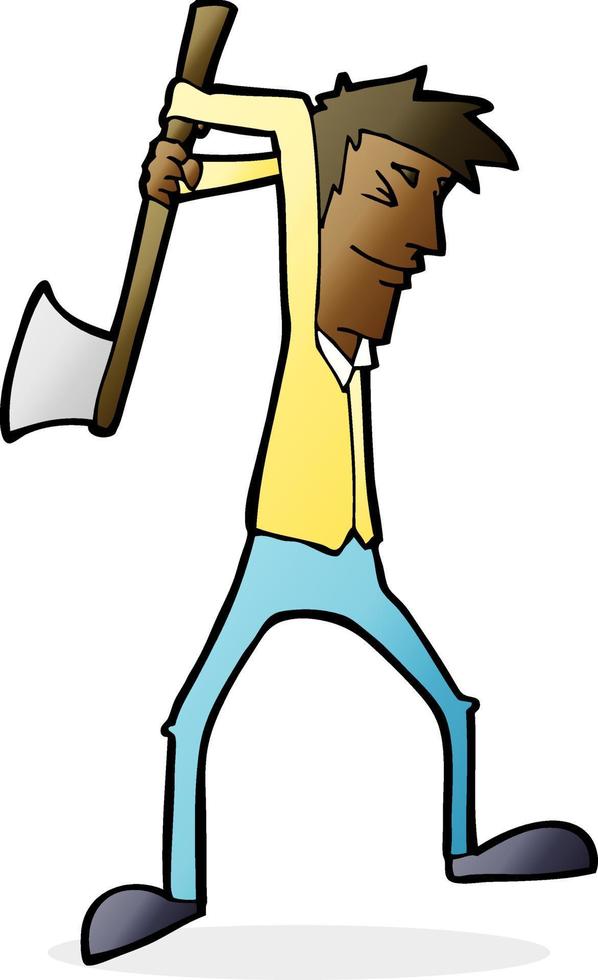 cartoon man swinging axe vector