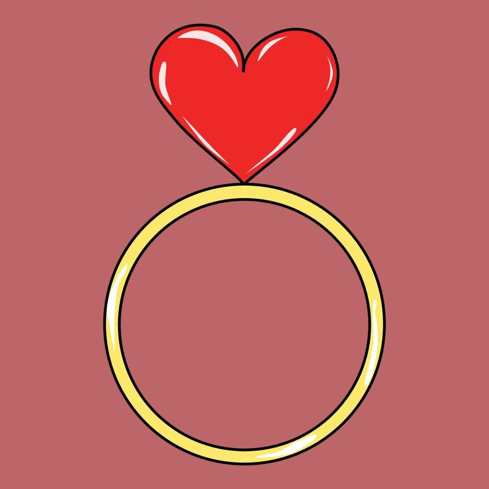 Golden ring with red heart vector