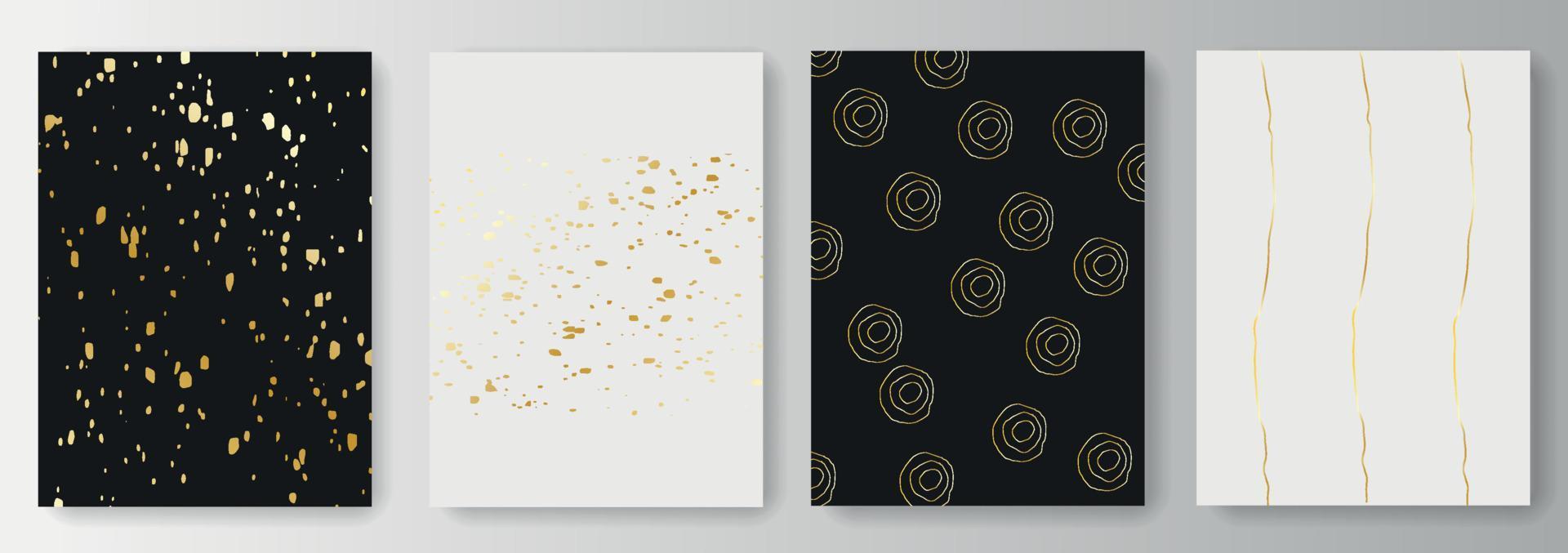 Collection of black and white backgrounds with golden elements vector