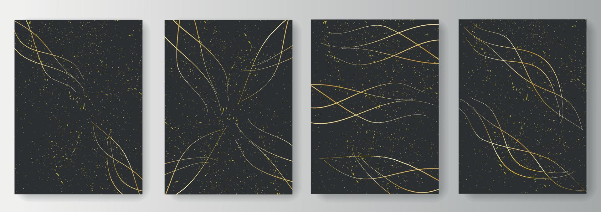 Collection of black backgrounds with golden wave lines vector