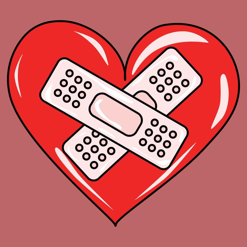 Red heart with two adhesive plasters vector