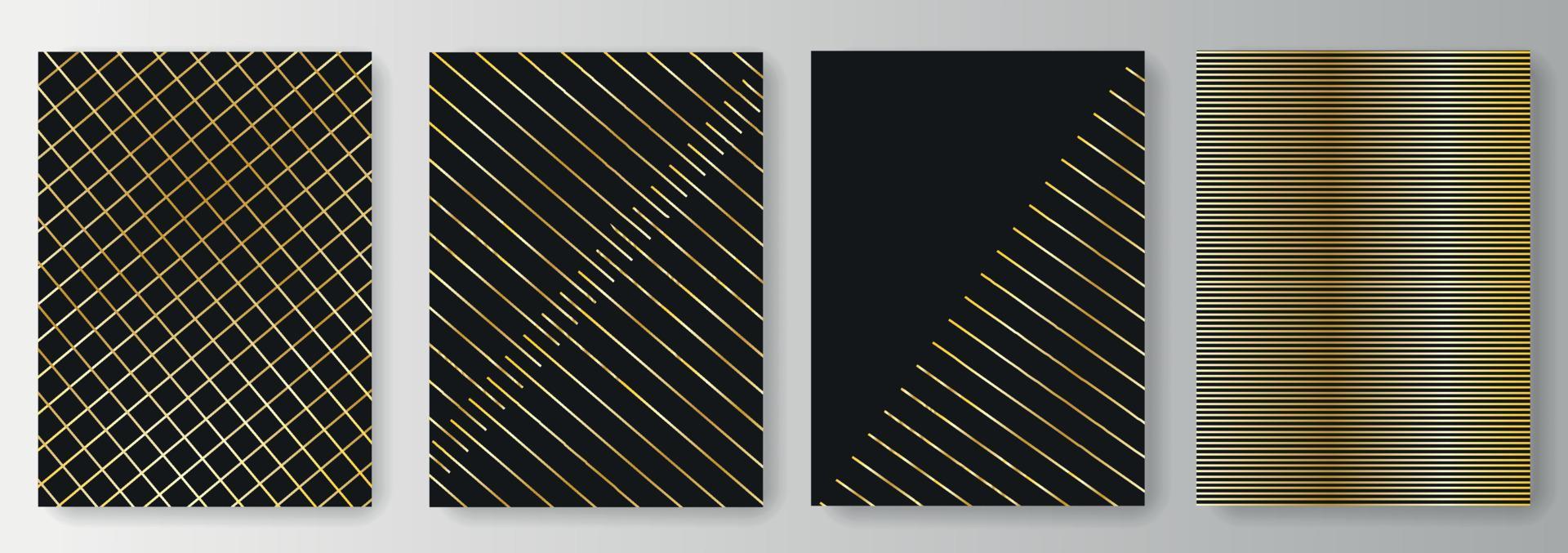 Collection of black backgrounds with golden lines vector