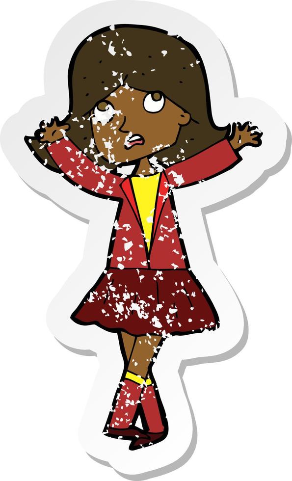 retro distressed sticker of a cartoon unhappy girl vector