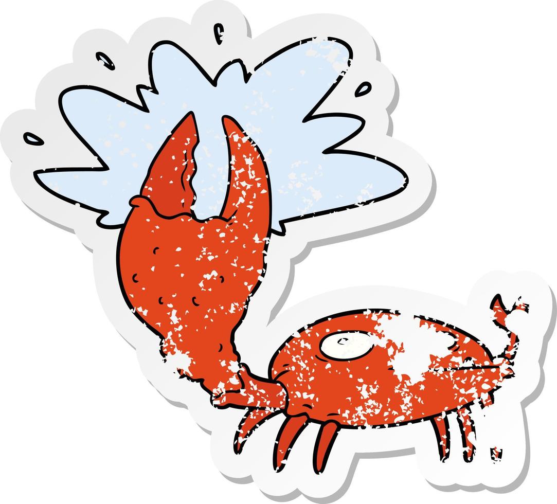 distressed sticker of a cartoon crab with big claw vector