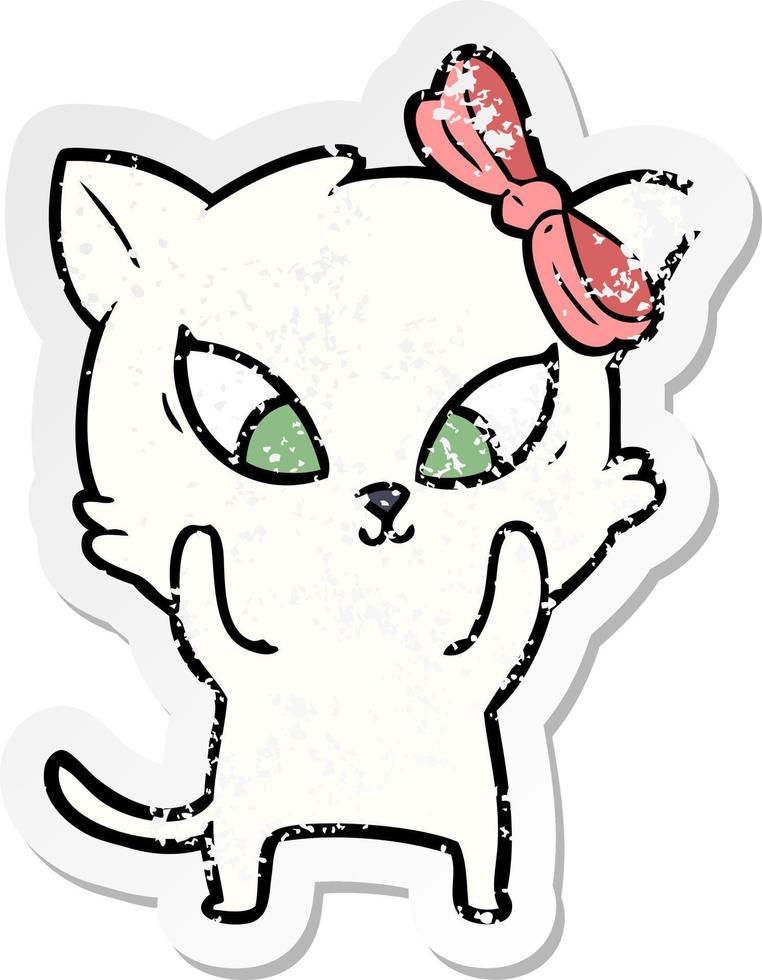 distressed sticker of a cartoon cat vector