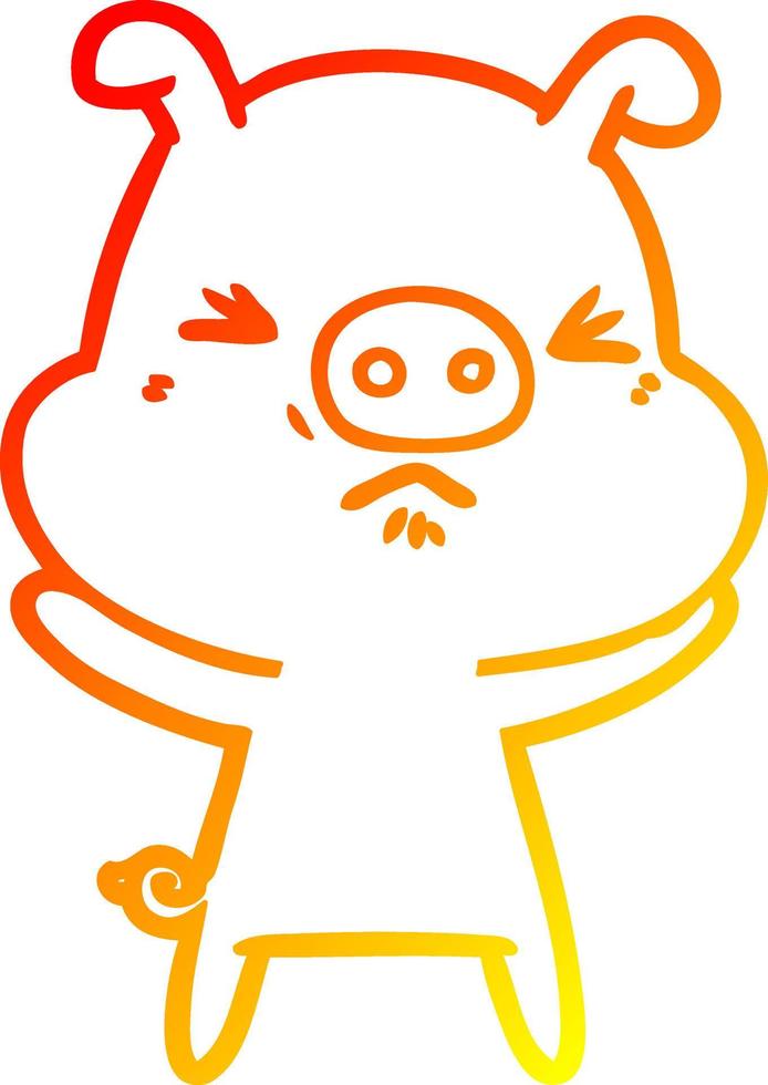 warm gradient line drawing cartoon angry pig vector