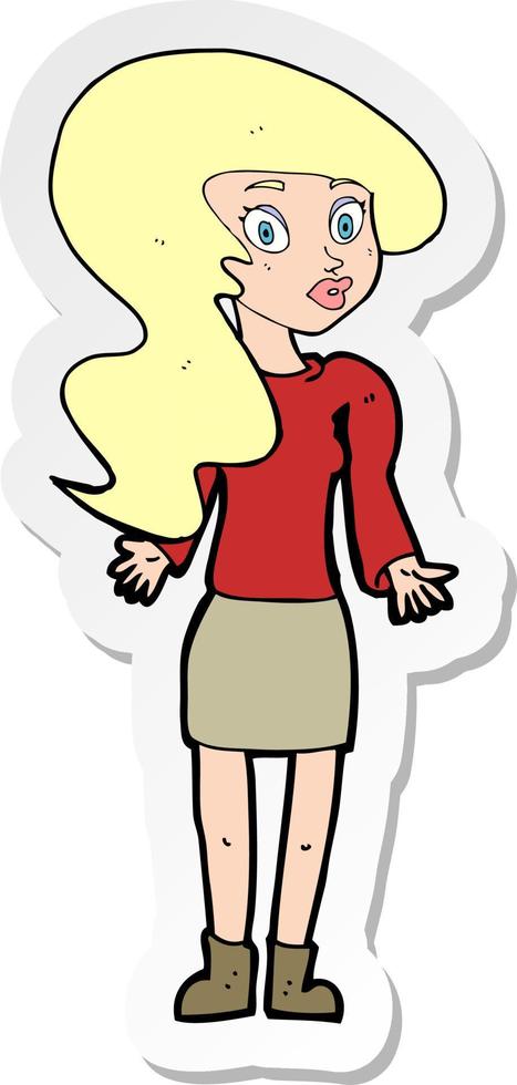 sticker of a cartoon woman shrugging shoulders vector