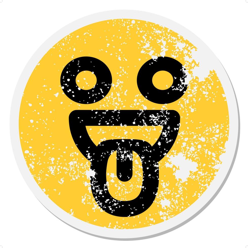 crazy happy face circular sticker vector