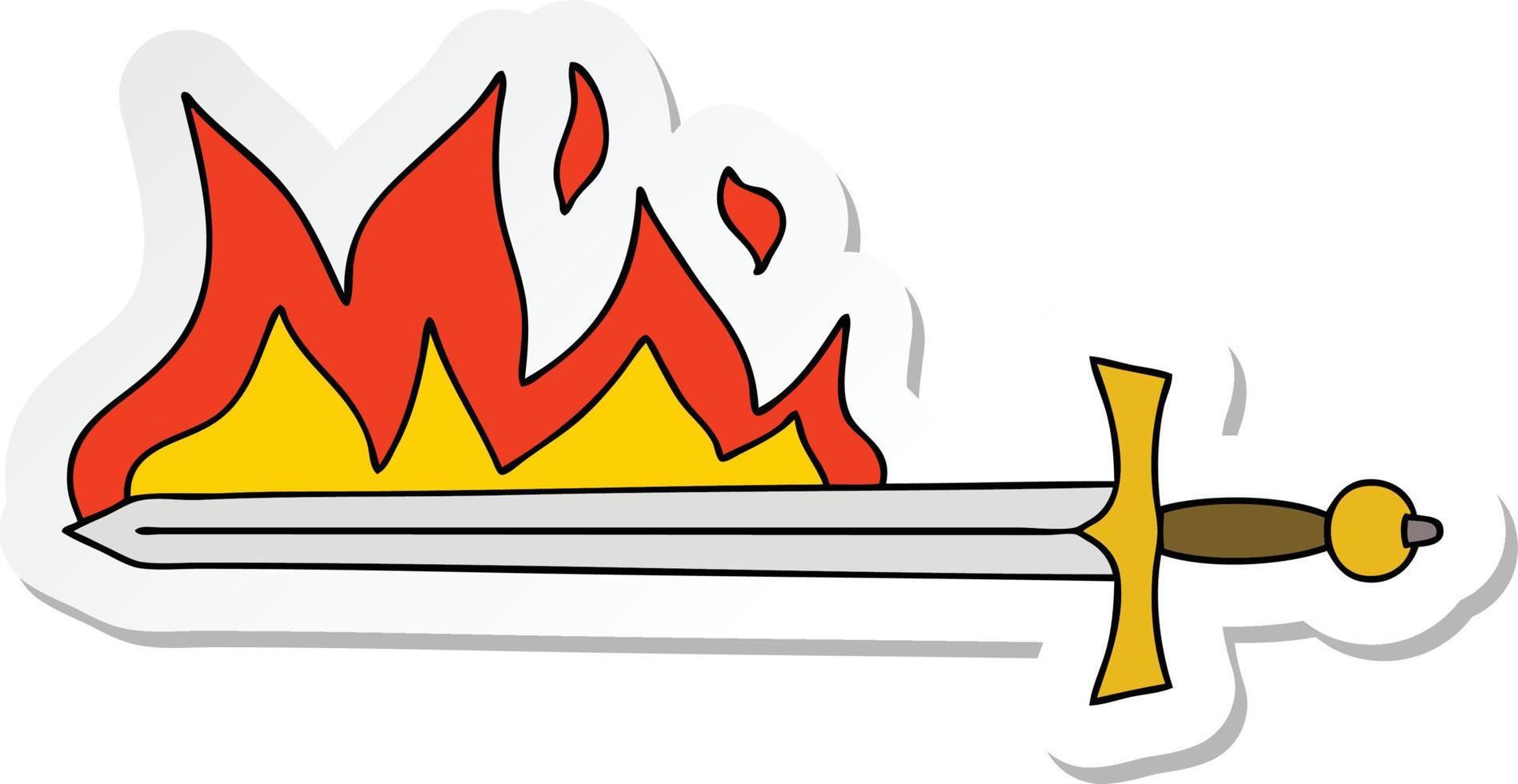 sticker of a quirky hand drawn cartoon flaming sword vector