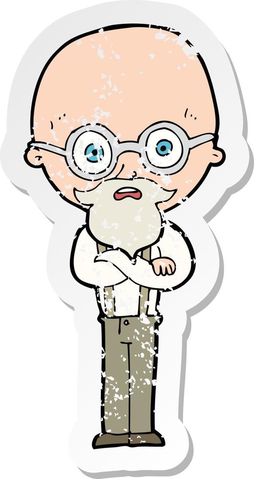 retro distressed sticker of a cartoon annoyed old man vector