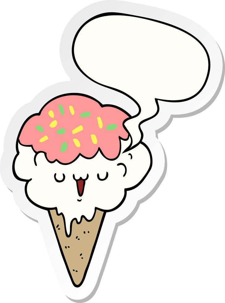 cartoon ice cream and speech bubble sticker vector