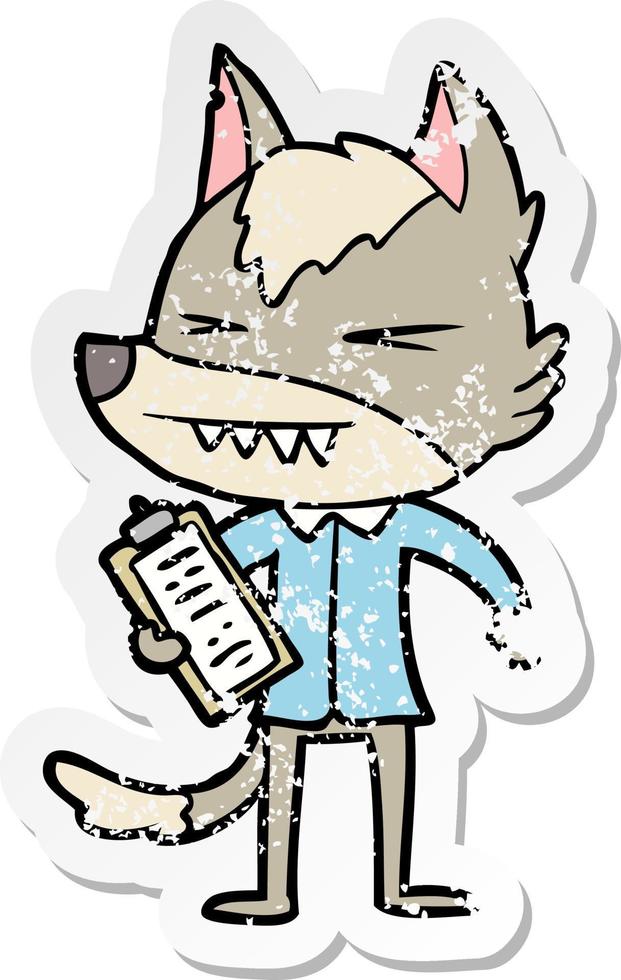 distressed sticker of a angry wolf cartoon vector