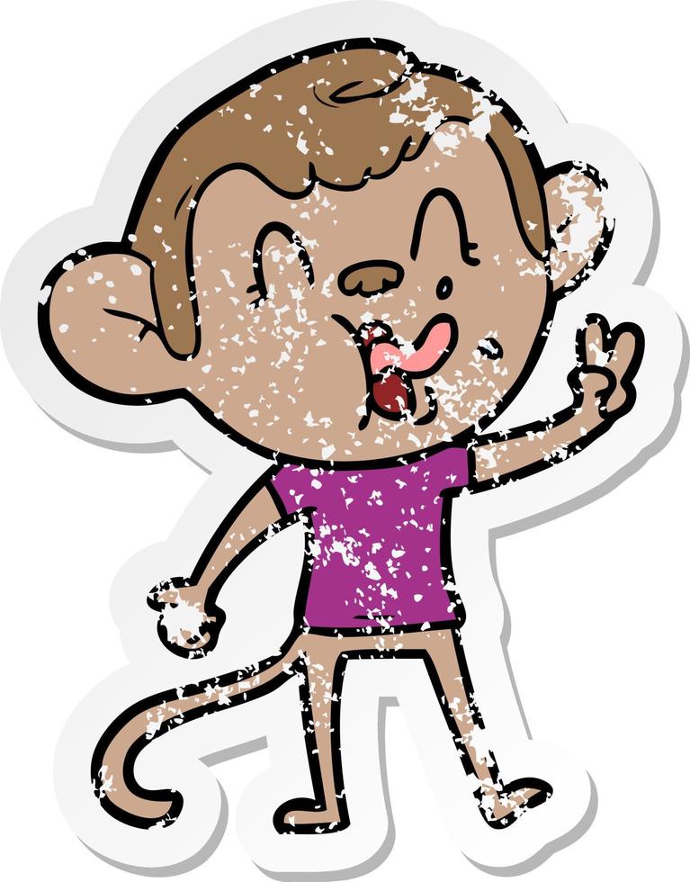 distressed sticker of a crazy cartoon monkey vector