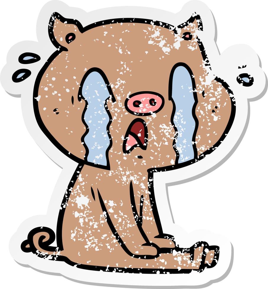 distressed sticker of a crying pig cartoon vector