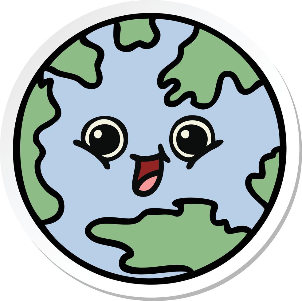 sticker of a cute cartoon planet earth vector