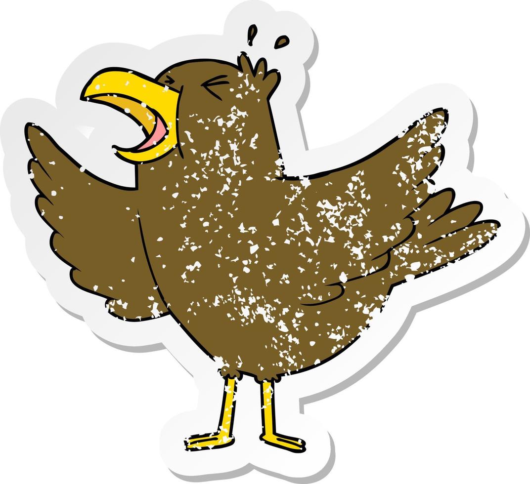 distressed sticker of a cartoon bird squawking vector