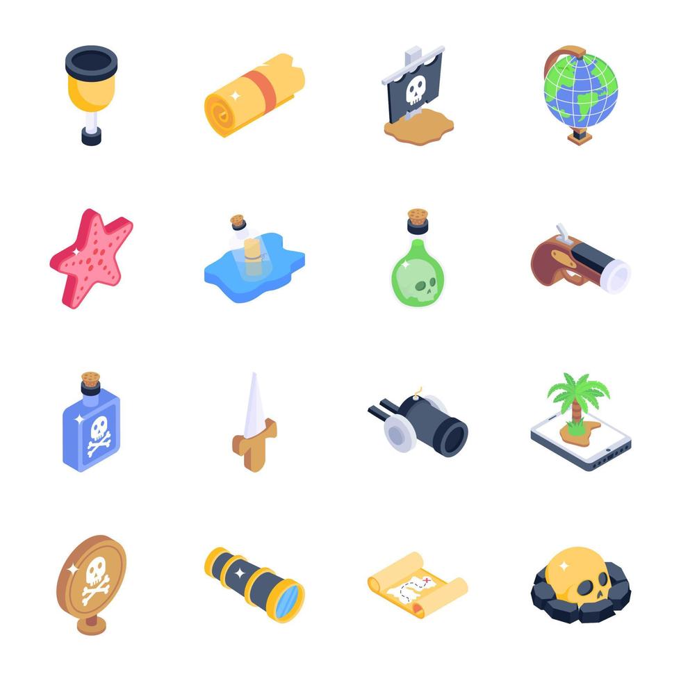 Trendy Isometric Icons of Piracy and Robbery vector