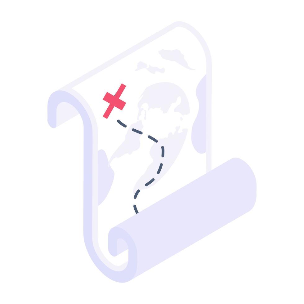 A treasure map is used by pirates to find treasure for robbery, isometric icon vector