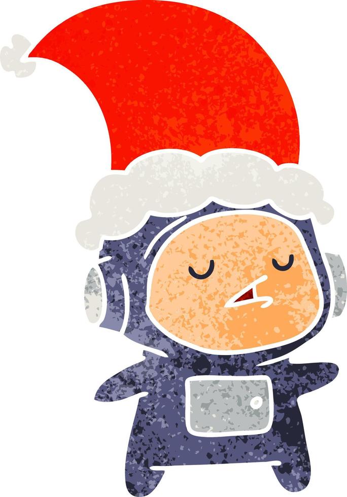 christmas retro cartoon of kawaii astronaut vector