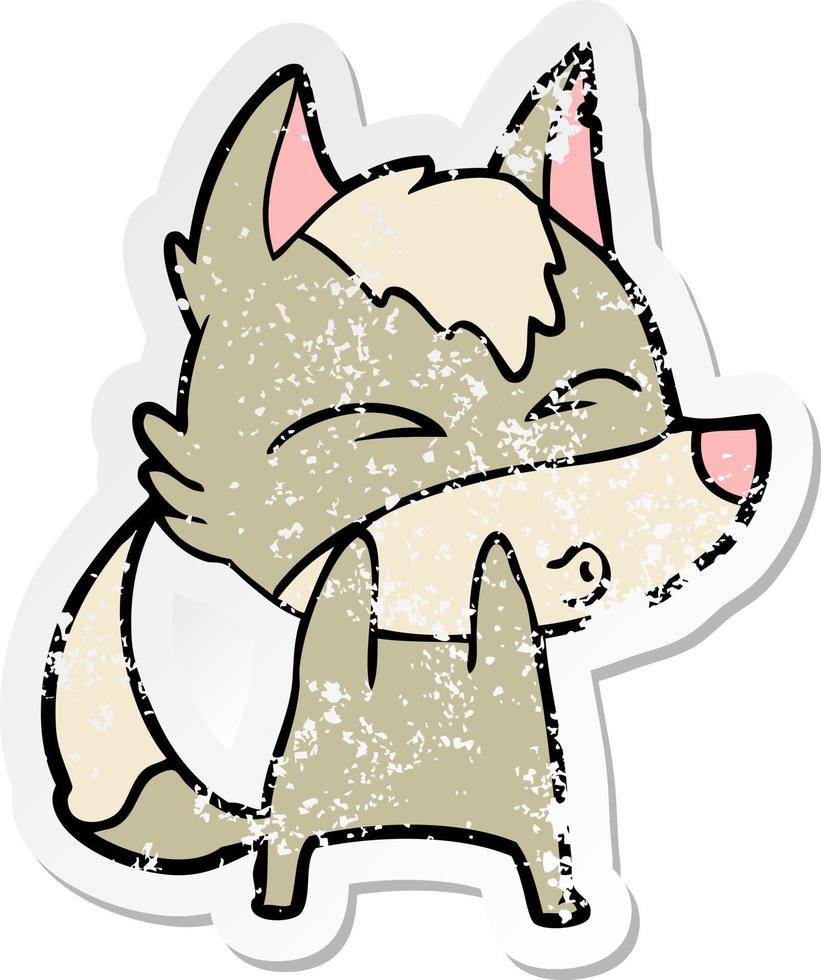 distressed sticker of a cartoon wolf whistling vector