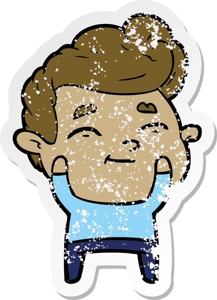 distressed sticker of a happy cartoon man vector