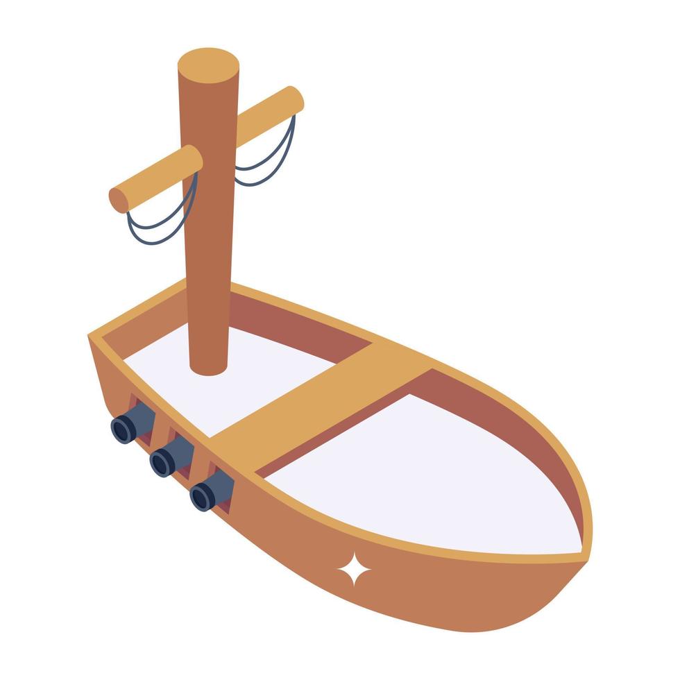 un ícono isométrico editable del barco pirata vector