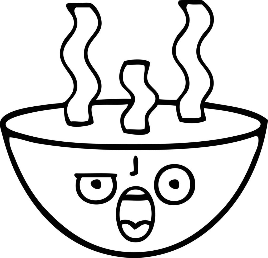 line drawing cartoon bowl of hot soup vector